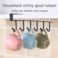 6-Hook Coffee Cup Mug Holder - Kitchen Cabinet Organizer, Black/White, Multifunctional Storage Hanger