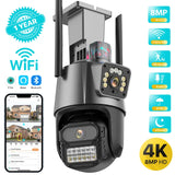 Outdoor Wifi PTZ Camera 4K 8MP HD Dual-Lens Dual Screen Camera AI Auto Tracking 4MP Video Surveillance Police Light Alarm iCSee