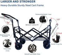 Collapsible Wagon Heavy Duty Folding Wagon Cart with Removable Canopy, 4" Wide Large All Terrain Wheels, Brake,