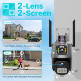 Outdoor Wifi PTZ Camera 4K 8MP HD Dual-Lens Dual Screen Camera AI Auto Tracking 4MP Video Surveillance Police Light Alarm iCSee