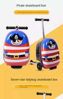 Kids Skateboard Luggage Schoolbag Folding Trolley Case Children's Suitcase on Wheels Travel Bag Cartoon Skating Ride Scooter