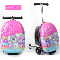 Kids Skateboard Luggage Schoolbag Folding Trolley Case Children's Suitcase on Wheels Travel Bag Cartoon Skating Ride Scooter