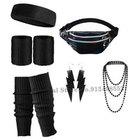 Women's 80s Disco Party Costume Set - Neon Accessories, Headband, Bag, Earrings