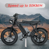 V8 Electric Bicycle 20 Inch Fat Tire Moped Bike 750W Motor 48V 30AH Lithium Dual Battery Mountain Off-road eBike Longer Distance