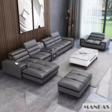 Modern Genuine Leather Sectional Sofa Sets Couch Sofas with USB Charging and Bluetooth Speaker - MINGDIBAO Living Room Furniture