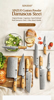 XINZUO 1-8pcs Kitchen Knife Set 73 Layers Custom Damascus Steel 15°±1 Per Side Steel Blade with Olive Wood Handle