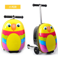 Kids Skateboard Luggage Schoolbag Folding Trolley Case Children's Suitcase on Wheels Travel Bag Cartoon Skating Ride Scooter