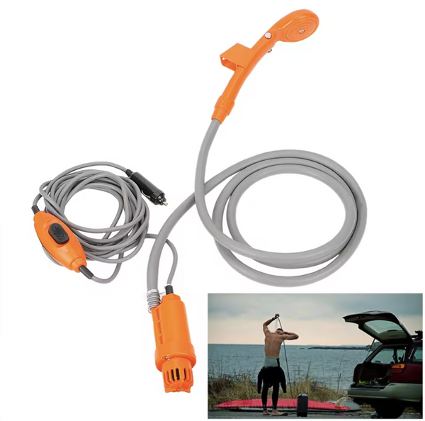 12V RV Caravan Shower With Pipe Pump Cigar Lighter Power Adapter Car Washer Outdoor Camping Travel Washing Nozzles Universal