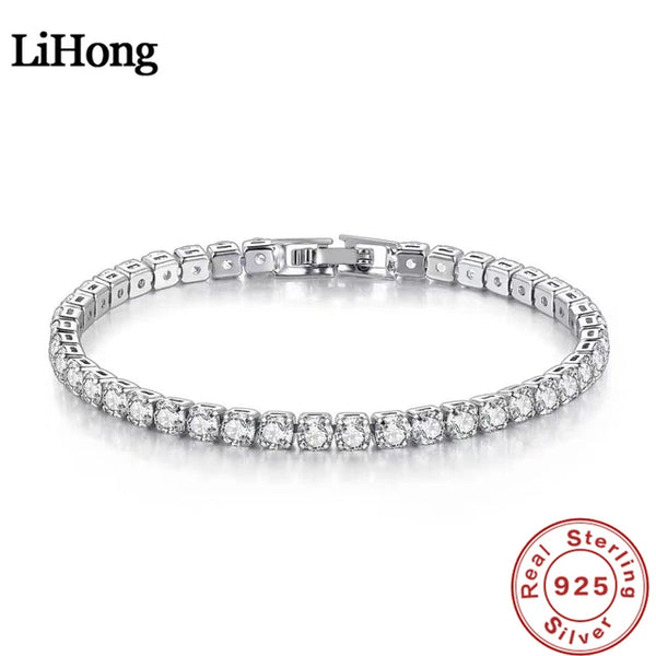 Lihong S925 Sterling Silver Zirconia Tennis Bracelet for Women - Simple Wedding Charm Jewelry