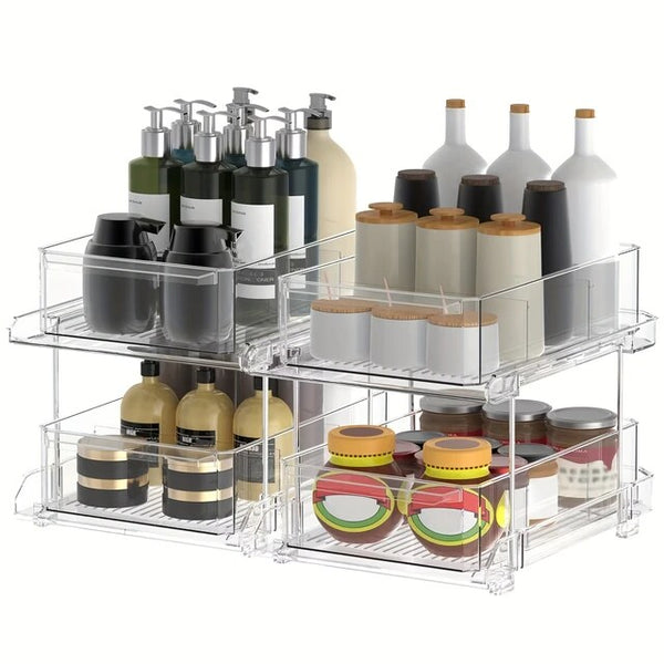 1PC 2 Tier Clear Pull-Out Organizer and Storage Rack - Food Pantry with Lid/divider for Snack Organization