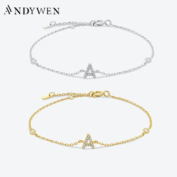 925 Sterling Silver Initial 26 Letters Alphabet Monogram Gold Name Bracelet Crystal CZ Zircon 2024 Fashionable Jewelry