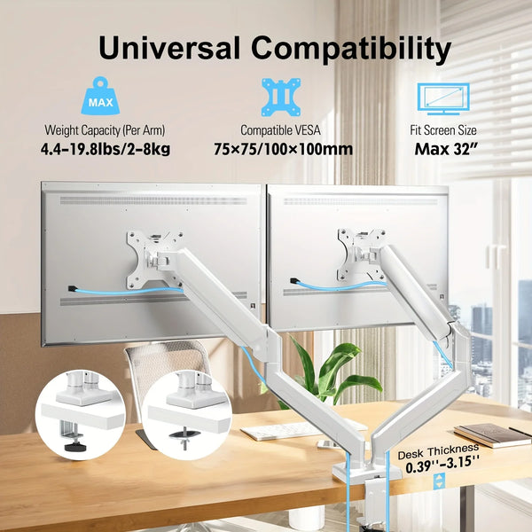 Monitor Stand for 13-32 inches Screens, Dual Monitor Mount Gas Spring, Dual Monitor Arm Full Motion Adjustable