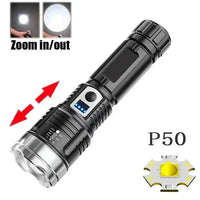 High Power White Laser LED Flashlight Built-in Battery USB Rechargeable Strong Light Tactical Torch Outdoor Camping Hiking Lamp