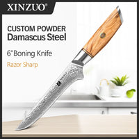 XINZUO 1-8pcs Kitchen Knife Set 73 Layers Custom Damascus Steel 15°±1 Per Side Steel Blade with Olive Wood Handle