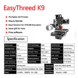 EasyThreed K9 Mini 3D Printer Easy to Use Entry Level Toy Gift 3D Printer FDM TPU PLA Filament 1.75mm Black