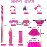 Women's 80s Retro Party Dress Accessory Set - Fishnet Gloves, Leg Warmers, Tutu Skirts (19pcs)