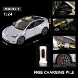 1:24 Tesla Model Y Model 3 Model S Metal Alloy Diecast Toy Car Model Sound And Light Children's Toy Collectibles Birthday Gifts