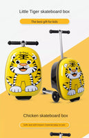 Kids Skateboard Luggage Schoolbag Folding Trolley Case Children's Suitcase on Wheels Travel Bag Cartoon Skating Ride Scooter