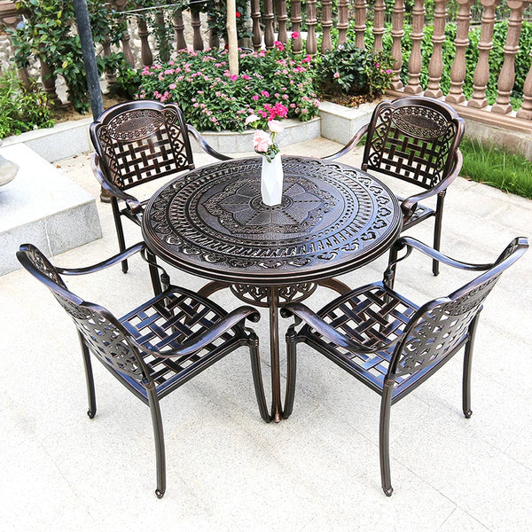 outdoor garden rust-proof metal aluminum furniture set round 120cm table backyard courtyard patio dining table and chairs