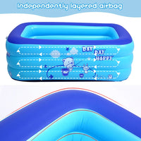 Inflatable Family Swimming Pool with Bubble Bottom – 43"x28"x15" Kids' Outdoor Summer Fun