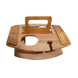 Wooden Folding Picnic Table With Glass Holder Round Foldable Desk Wine Glass Rack Collapsible Table Snack Tray Outdoor Tables