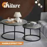 Oikiture Set of 2 Coffee Table Round Marble Nesting Side End Table Furniture