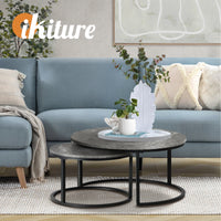 Oikiture Set of 2 Coffee Table Round Marble Nesting Side End Table Furniture