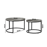 Oikiture Set of 2 Coffee Table Round Marble Nesting Side End Table Furniture