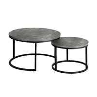 Oikiture Set of 2 Coffee Table Round Marble Nesting Side End Table Furniture