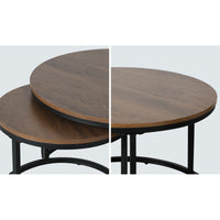 Oikiture Set of 2 Coffee Table Round Marble Nesting Side End Table Furniture