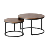 Oikiture Set of 2 Coffee Table Round Marble Nesting Side End Table Furniture