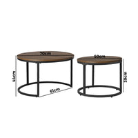 Oikiture Set of 2 Coffee Table Round Marble Nesting Side End Table Furniture