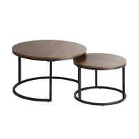 Oikiture Set of 2 Coffee Table Round Marble Nesting Side End Table Furniture