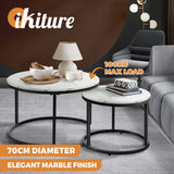 Oikiture Set of 2 Coffee Table Round Marble Nesting Side End Table Furniture