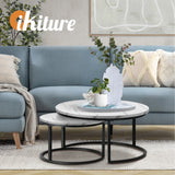 Oikiture Set of 2 Coffee Table Round Marble Nesting Side End Table Furniture