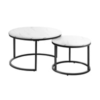 Oikiture Set of 2 Coffee Table Round Marble Nesting Side End Table Furniture