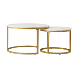 Oikiture Set of 2 Coffee Table Round Marble Nesting Side End Table Furniture