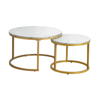 Oikiture Set of 2 Coffee Table Round Marble Nesting Side End Table Furniture