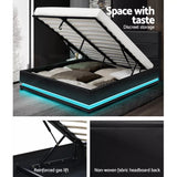 Artiss Bed Frame Queen Size RGB LED Gas Lift Storage Mattress Base Black LUMI