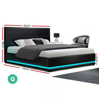 Artiss Bed Frame Queen Size RGB LED Gas Lift Storage Mattress Base Black LUMI