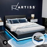 Artiss Bed Frame Queen Size RGB LED Gas Lift Storage Mattress Base Black LUMI