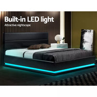 Artiss Bed Frame Queen Size RGB LED Gas Lift Storage Mattress Base Black LUMI