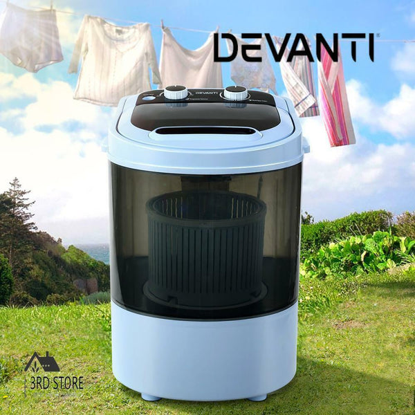 Devanti 3KG Mini Portable Washing Machine Shoes Wash Top Load Spin Camp Caravan