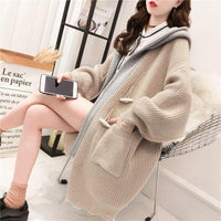 Women's jacket 2020 new autumn and winter knit cardigan Korean version of the long hooded wild thickened loose sweater female Jack's Clearance