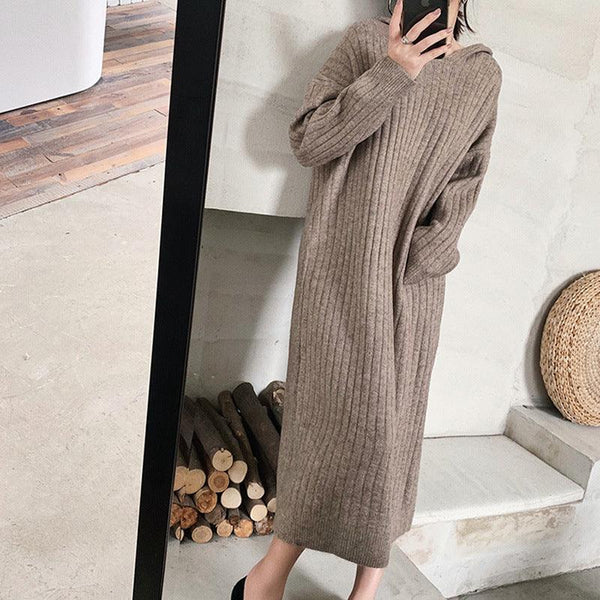 Large size women's autumn and winter new long-lasted knee sweater skirt female fat sister cover belly slim bottom knit dress Jack's Clearance