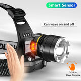 1000000LM LED Headlamp Sensor XHP90.2 Headlight with Built-in Battery Flashlight USB Rechargeable Head Lamp Torch Jack's Clearance