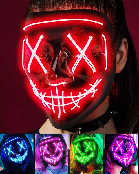 Halloween Neon Led Purge Mask Masque Masquerade Party Masks Light Luminous In The Dark Funny Masks Cosplay Costume Supplies Jack's Clearance