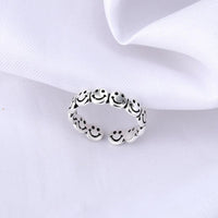 Vintage Ancient Silver Happy Smiling Face Open Rings for Women Jack's Clearance