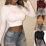 Women Long Sleeve O-neck Crop Top Jack's Clearance