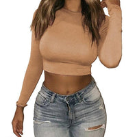 Women Long Sleeve O-neck Crop Top Jack's Clearance